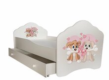 Lastevoodi ADRK Furniture Casimo Two Dogs, voodipesukastiga, madratsiga, 70 x 140cm, valge