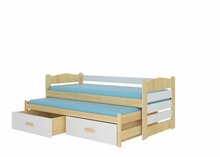 Lastevoodi ADRK Furniture Tiarro, voodipesukastiga, madratsiga, 90 x 200 cm, helepruun/valge