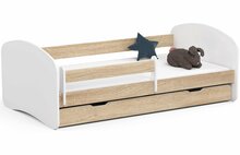 Lastevoodi NORE Smile, koos madratsiga, 180 x 90 cm, valge/tamm