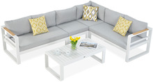 Aiamööbli komplekt Focus Garden Panama Corner, 5-kohaline, valge/helehall