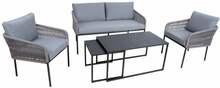 Aiamööblikomplekt Home4you Levine2, 2 lauda, diivan ja 2 tooli, hall