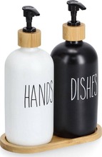 Vedelseebi ja nõudepesuvahendi dosaatorite komplekt Zeller, 2 x 500 ml, bambusalusega