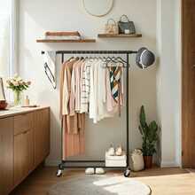 Riidestange Songmics Riiderest, 92-132 x 45.4 x 160 cm, must
