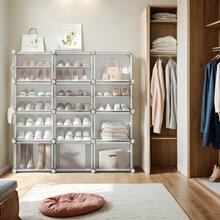Jalanõude riiul Songmics, 12 sektsiooni, 32 x 124.4 x 124.6 cm, valge