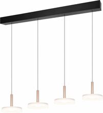 Laelamp LED Trio Celeste, 4x7,5W, 28W, 3000K, must/valge/kuldne, dimmerdatav, klaasist kuppel, 115x22x200 cm