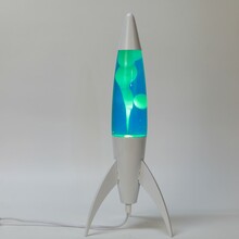 Laavalamp Itotal Rocket, valge alus, sinine vedelik, valge vaha, 44x16x16 cm