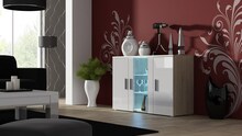 Puhvetkapp Cama Meble Soho S7, 120 cm, sonoma tamm/valge läige