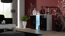 Kummut Cama Meble Soho S7, 120 cm, valge/must läikiv