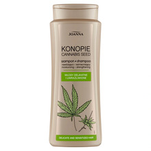 Tugevdav ja niisutav šampoon õhukestele ja kahjustatud juustele Joanna Cannabis Seed, 400 ml