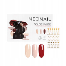Geellakkide komplekt Neonail Golden Muse, 3 x 3 ml + Metallic Gold küünekleebised, 1 tk