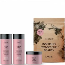 Juuksehoolduskomplekt Lakme Teknia Color Stay Travel Pack: šampoon 100 ml, palsam 100 ml, hooldus 50 ml