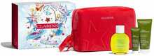 Kingikomplekt Clarins Eau Extraordinaire: 100 ml kehakreem + 100 ml kehasprei + 30 ml kehapesuvahend + kosmeetikakott