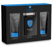 Kingikomplekt Lamborghini Acqua: EDT 125 ml, dušigeel 100 ml, habemeajamisjärgne palsam 100 ml