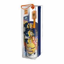 Laste reisikomplekt Dr. White Minions, hambapasta 75 ml, hambahari, klaas, kosmeetikakott