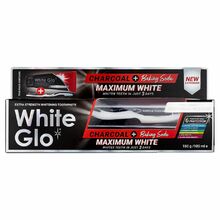 White Glo Charcoal + Baking Soda Maximum White valgendav hambapasta harjaga, 150 g