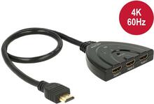 HDMI lüliti Delock 18600, 3 sisendit, 1 väljund, 4K, 0,5 m, must