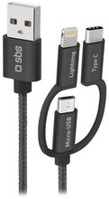 Kaabel SBS TECABLEUSBIP531BW 3-in-1 USB, USB-C, Micro USB, Lightning, 1,2 m, must