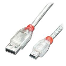 Kaabel Lindy USB 2.0 Type A M/M - Mini-B M/M, 5 m, läbipaistev