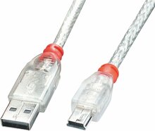 Kaabel Lindy 41780 USB 2.0 Type A - Mini-B, 0,2 m, läbipaistev