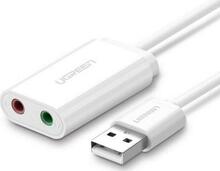 Adapter Ugreen 30143, USB-A to 3.5mm, 15 cm, valge