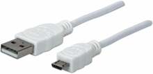 Kaabel Manhattan 324069, USB 2.0 A male - Micro USB 2.0 B male, 1.8 m, valge