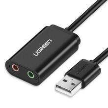 Heliadapter Ugreen 30724, USB, 3.5 mm, 0.15 m, must