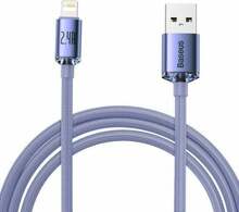 Kaabel Baseus Crystal Shine, USB - Lightning, 2.4 A, 2 m, lilla