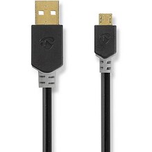 Kaabel Nedis USB 2.0, USB-A - USB Micro-B, 1 m, antratsiit