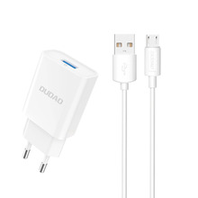 Laadija Dudao A4EU USB-A 2.1 A, valge, koos USB-A - mikro USB kaabliga