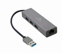 Adapter Cablexpert A-AMU3-LAN-01, USB AM, Gigabit, 3 USB 3.0 pordiga jagaja, hall
