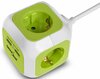 Pikendusjuhe GreenBlue MagicCube GB118, 4 pistikupesa, 2 USB sisendit, 1,4 m, valge/roheline