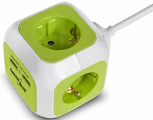 Pikendusjuhe GreenBlue MagicCube GB118, 4 pistikupesa, 2 USB sisendit, 1,4 m, valge/roheline