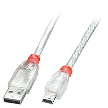 Kaabel Lindy USB 2.0 Type A - Mini-B, 3 m, läbipaistev