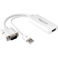 Adapter DELOCK USB 2.0, VGA - HDMI, valge, 25cm