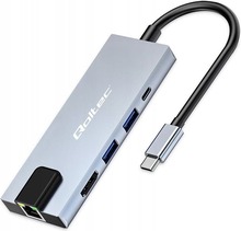 Adapter Qoltec USB-C 5w1 PD 100W, 2x USB, HDMI 4K, RJ45