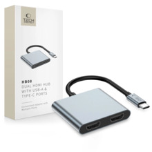 Adapter Tech-Protect HB08 4in1 USB-C + USB2.0 + 2 x HDMI 4K 60HZ, hall