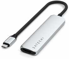 Adapter Satechi 4-in-1 USB-C Slim Multiport ST-P4SS, hõbe, 4K