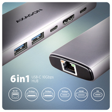 Adapter Axagon USB-C hub HMC-6G2L, 2x USB-A 10Gbps, 1x USB-C 10Gbps, HDMI 4K/60Hz, RJ-45, PD 100W, 15 cm, hall