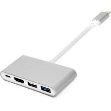 Adapter Power Plant CA911707 USB-C to HDMI, 4xUSB 2.0/3.0, hõbe