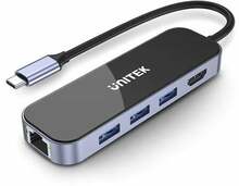 USB-C jaotur Unitek HUB USB-C 3.1 RJ-45 3XUSB-A HDMI 4K PD100W