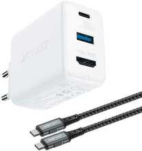 ACEFAST A17 2in1 laadija GaN 65W USB Type C / USB, HDMI adapter 4K 60Hz valge