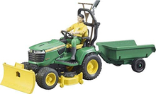 Mängutraktor haagise ja aednikuga BRUDER 62104 kollane/roheline