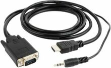 Kaabel Gembird A-HDMI-VGA-03-6, HDMI - VGA koos 3,5 mm, 1,8 m, must