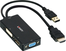 Adapter Lindy 38182 HDMI to DisplayPort, DVI ja VGA, must