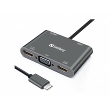 USB-C dokk Sandberg 136-35, 2xHDMI+1xVGA+USB+PD, hall