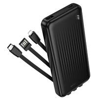 Akupank Borofone BJ79 Clever 10000 mAh, USB, Type-C ja Lightning kaablid, must