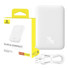 Akupank Baseus Magnetic Mini 6000 mAh, 20 W, valge