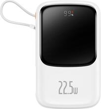 Akupank Baseus Qpow Pro USB-C kaabliga, 10000 mAh, 22.5 W, valge