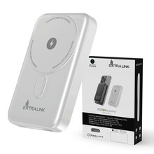 Akupank Extralink MagSafe 10000 mAh, 38.5 Wh, PD 20W+15W, USB-C, USB-A, valge