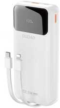 Akupank Dudao K15Pro 20000 mAh, 22.5 W, USB-C, USB-A, integreeritud Lightning ja USB-C kaablitega, valge